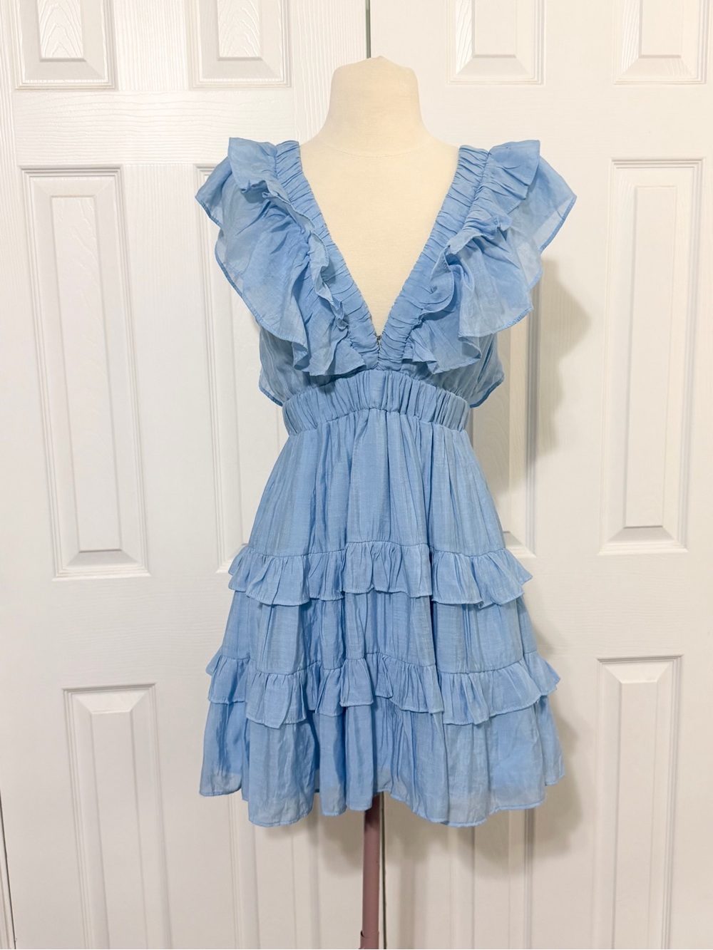 Mustard Seed Light Blue Ruffle Midi Dress
